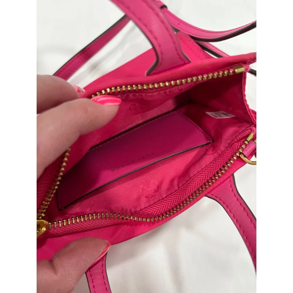 Tory Burch Ella Mini Nylon Tote Bright Pink Hot Small Crossbody Zip Top